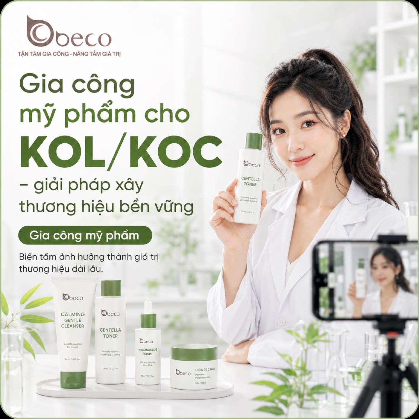 Gia công mỹ phẩm cho KOL và KOC — giải pháp xây thương hiệu bền vững cùng BECO