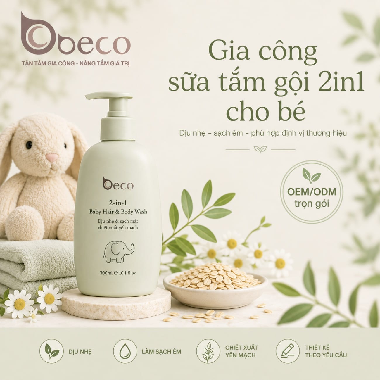 Sữa tắm gội 2 trong 1 cho bé do BECO gia công