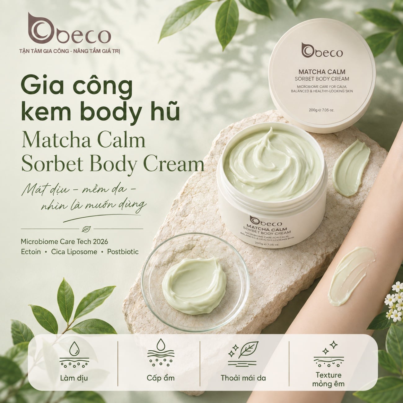 Kem body hũ Matcha Calm Sorbet do BECO gia công