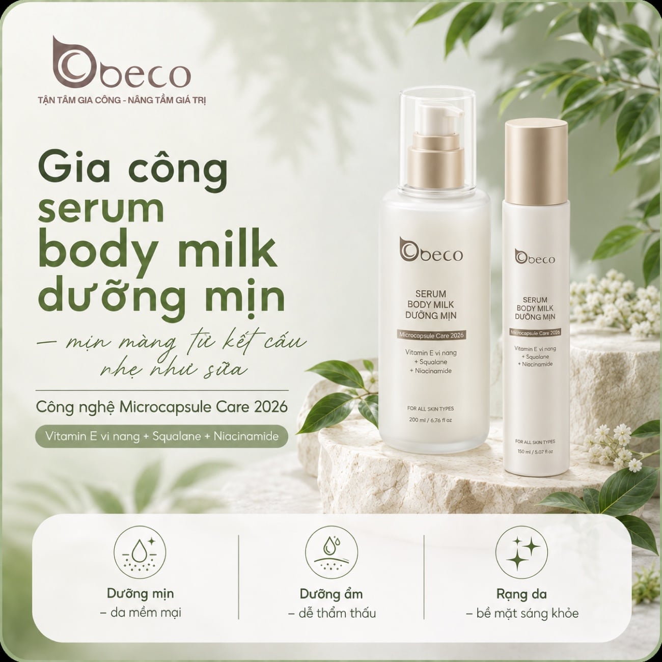 Serum body milk dưỡng mịn do BECO gia công