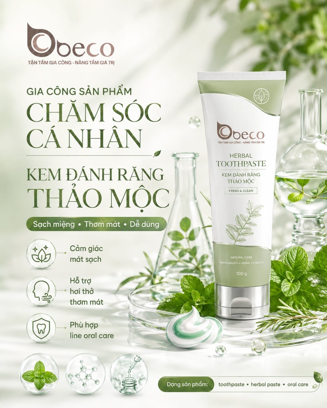 Kem đánh răng thảo mộc Herbal Toothpaste do BECO gia công, tuýp 100g