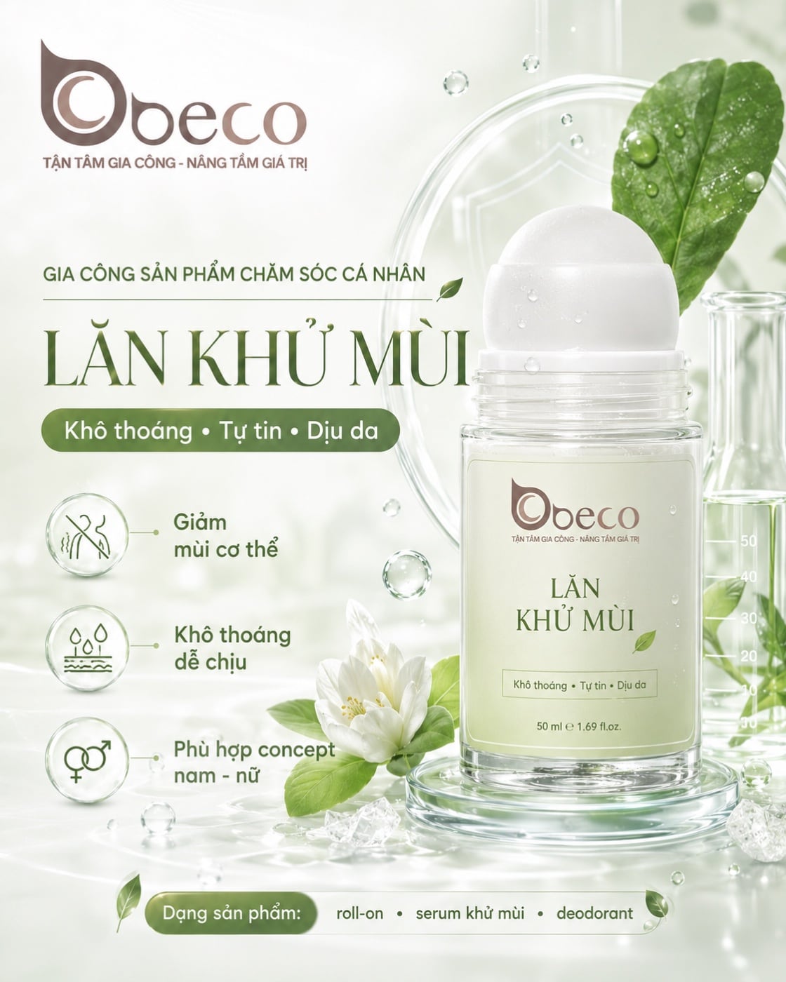 Lăn khử mùi do BECO gia công, dạng bi lăn 50ml