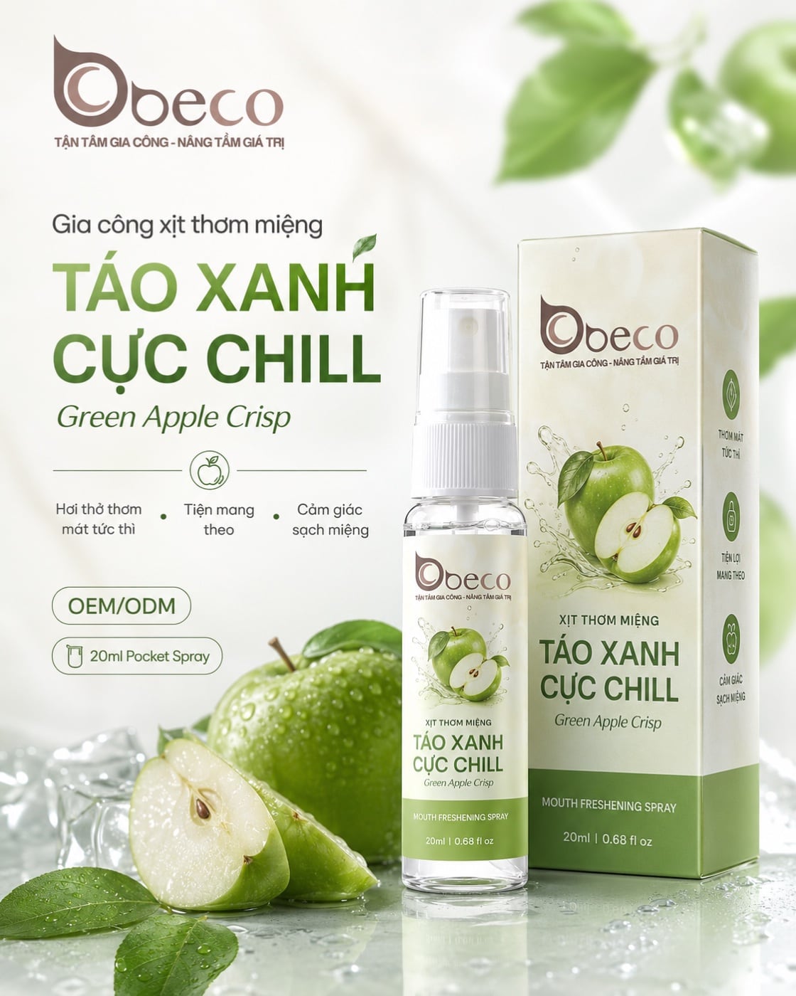 Xịt thơm miệng hương táo xanh Green Apple Crisp của BECO