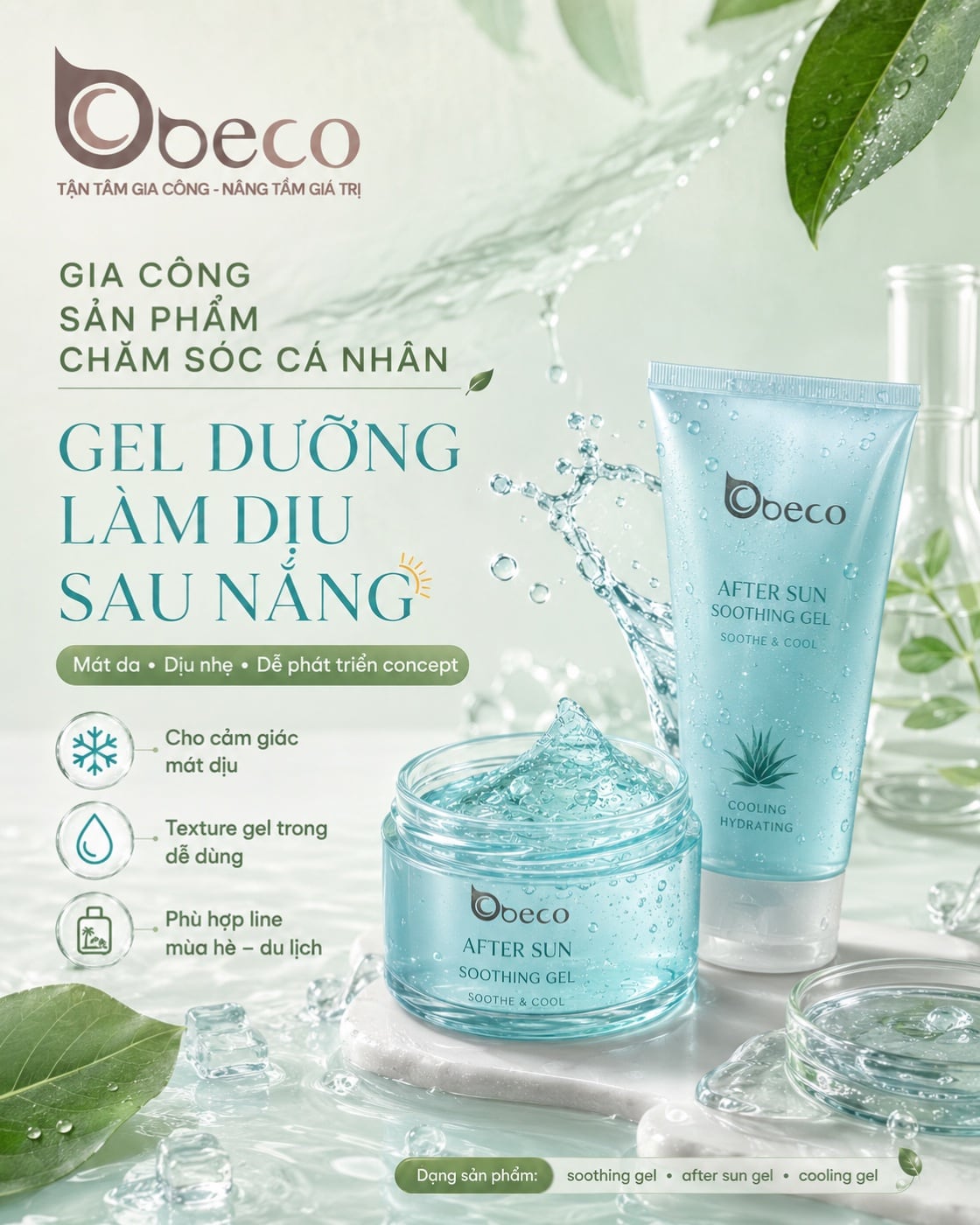 Gel dưỡng làm dịu sau nắng After Sun do BECO gia công, tuýp 150ml