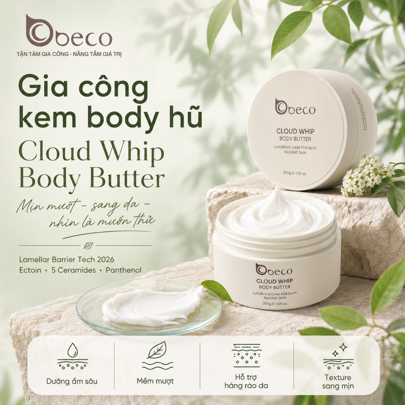 Kem body hũ Cloud Whip Body Butter do BECO gia công, hũ 200g
