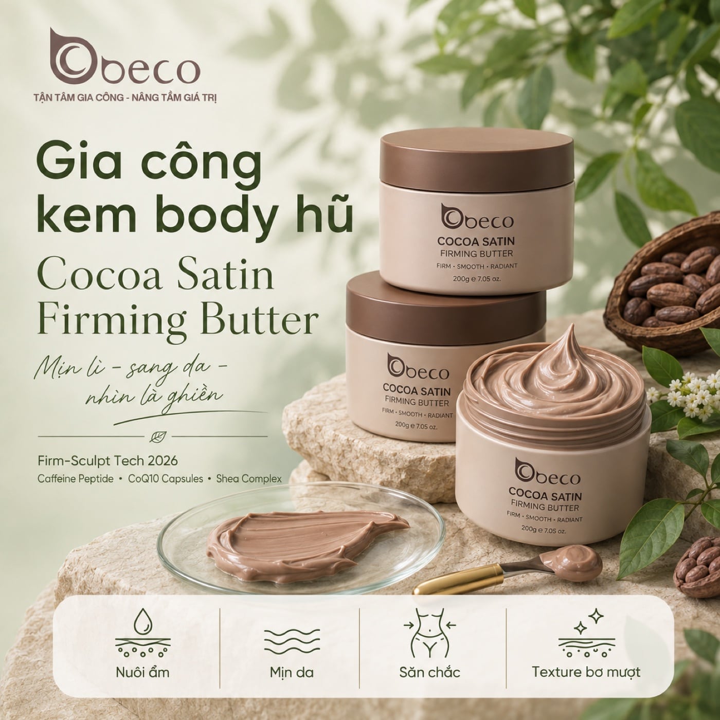 Kem body hũ Cocoa Satin Firming Butter của BECO