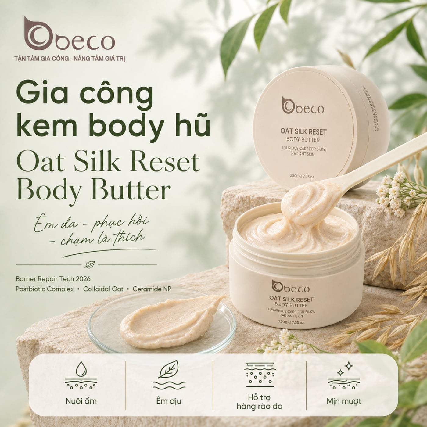 Kem body hũ Oat Silk Reset Body Butter của BECO