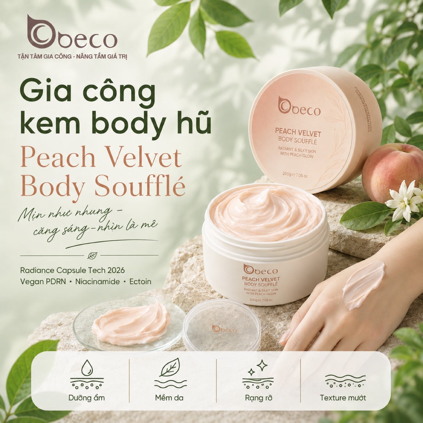 Kem body hũ Peach Velvet Body Soufflé của BECO