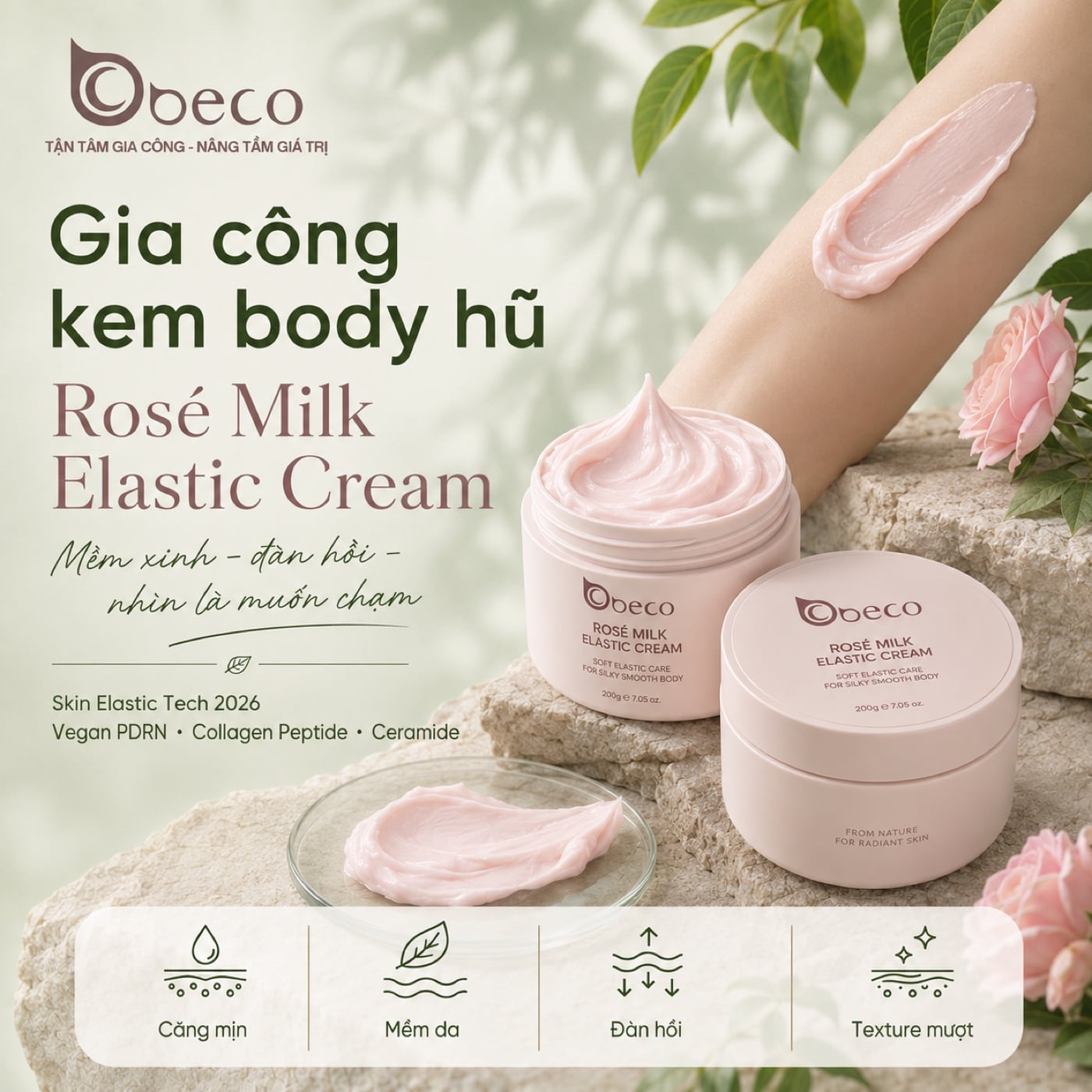 Kem body hũ Rosé Milk Elastic Cream của BECO