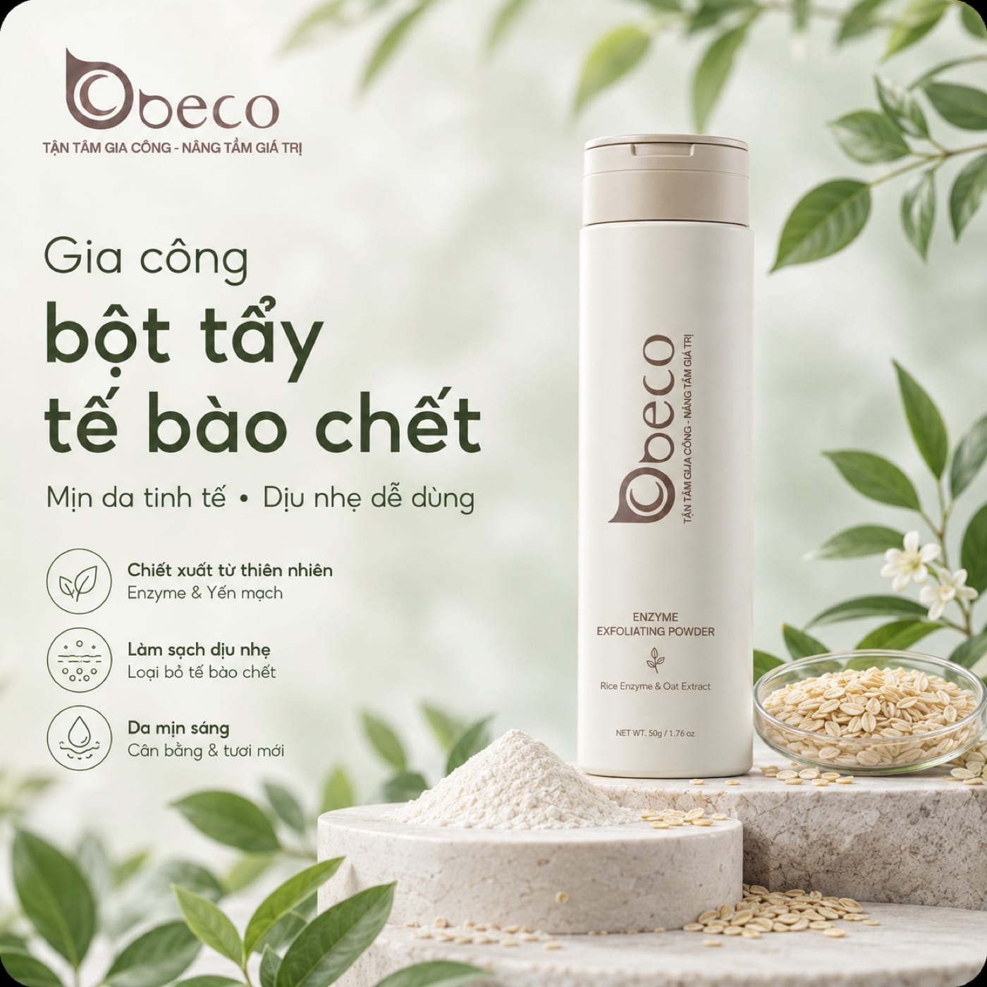 Bột tẩy tế bào chết do BECO gia công, lọ bột 70g