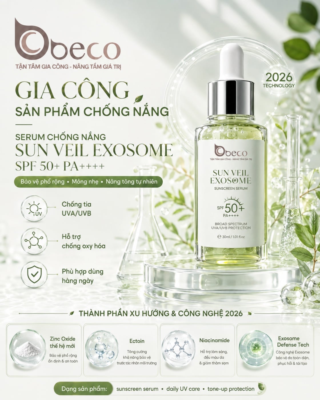 Serum chống nắng Sun Veil Exosome SPF 50+ PA++++ do BECO gia công