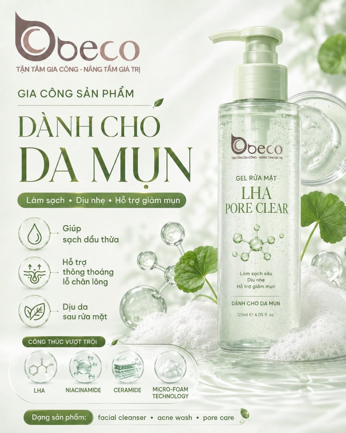 Gel rửa mặt LHA Pore Clear của BECO