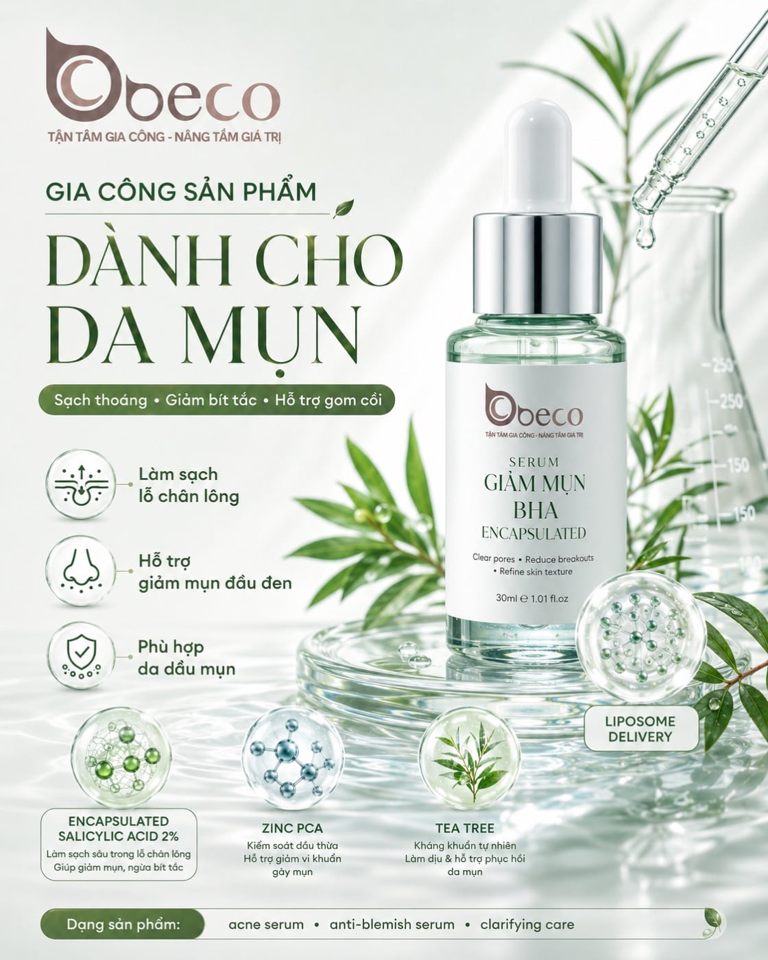 Serum hỗ trợ giảm mụn PHA do BECO gia công