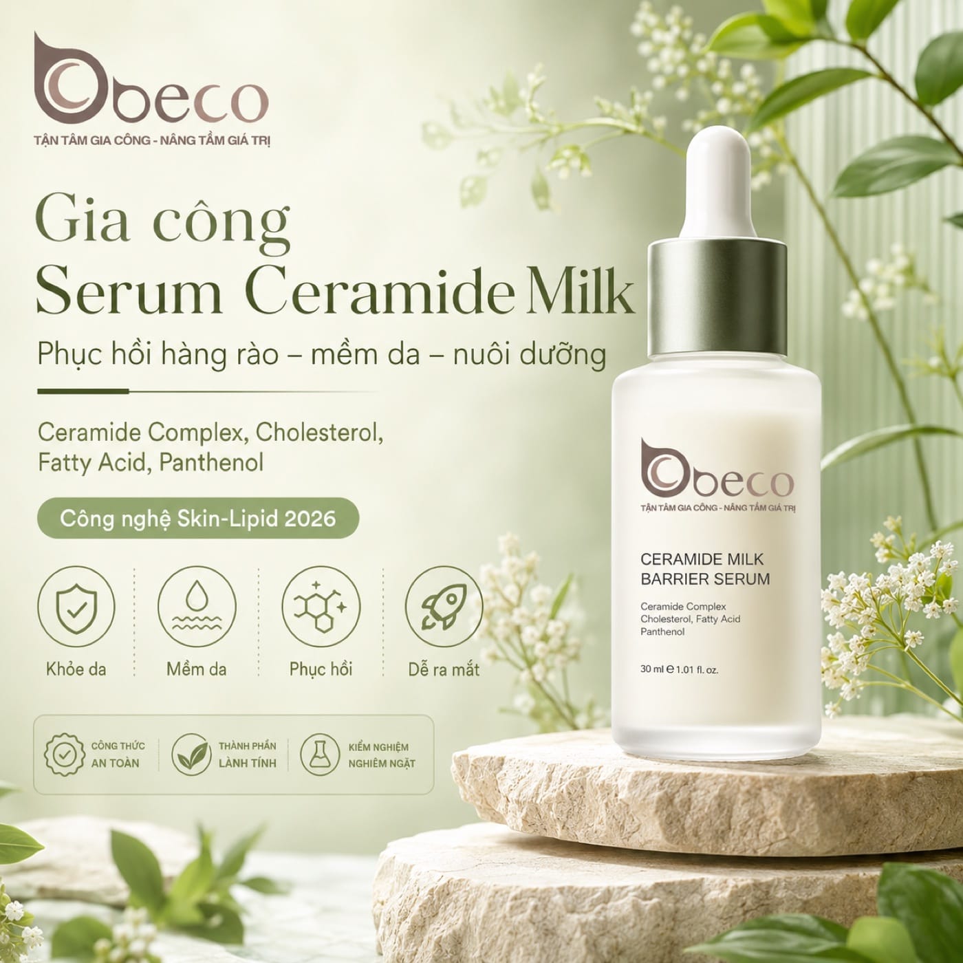 Serum Ceramide Milk do BECO gia công, chai nhỏ giọt 30ml