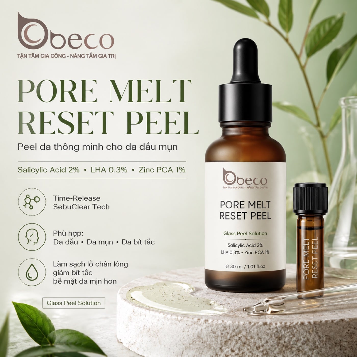 Serum peel Pore Melt Reset Peel do BECO gia công, chai nhỏ giọt tối màu