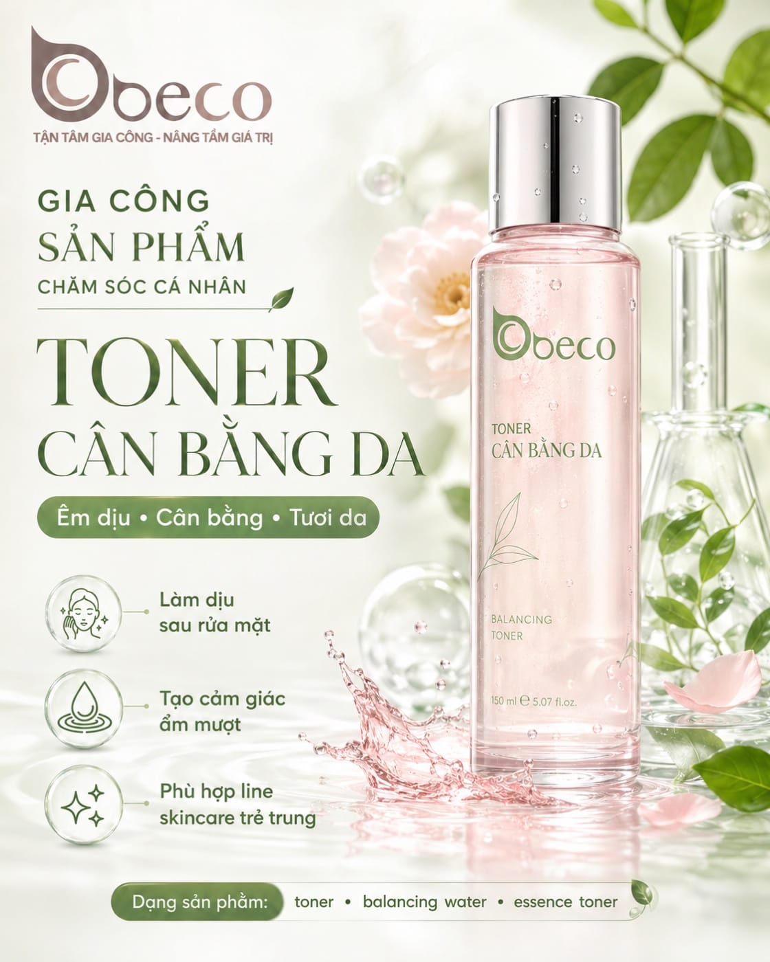 Toner cân bằng da do BECO gia công, chai 250ml