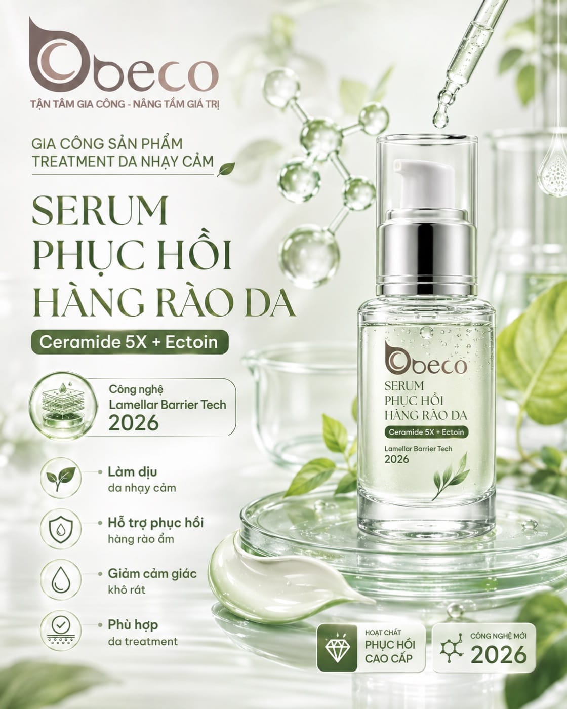 Serum phục hồi hàng rào da Ceramide 5X + Ectoin do BECO gia công