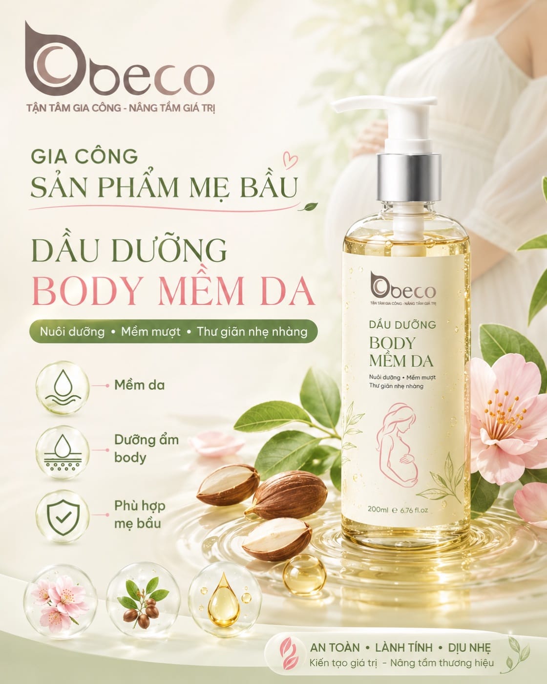Dầu dưỡng body mềm da cho mẹ bầu do BECO gia công
