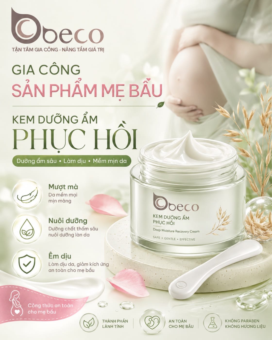 Kem dưỡng ẩm phục hồi cho mẹ bầu do BECO gia công