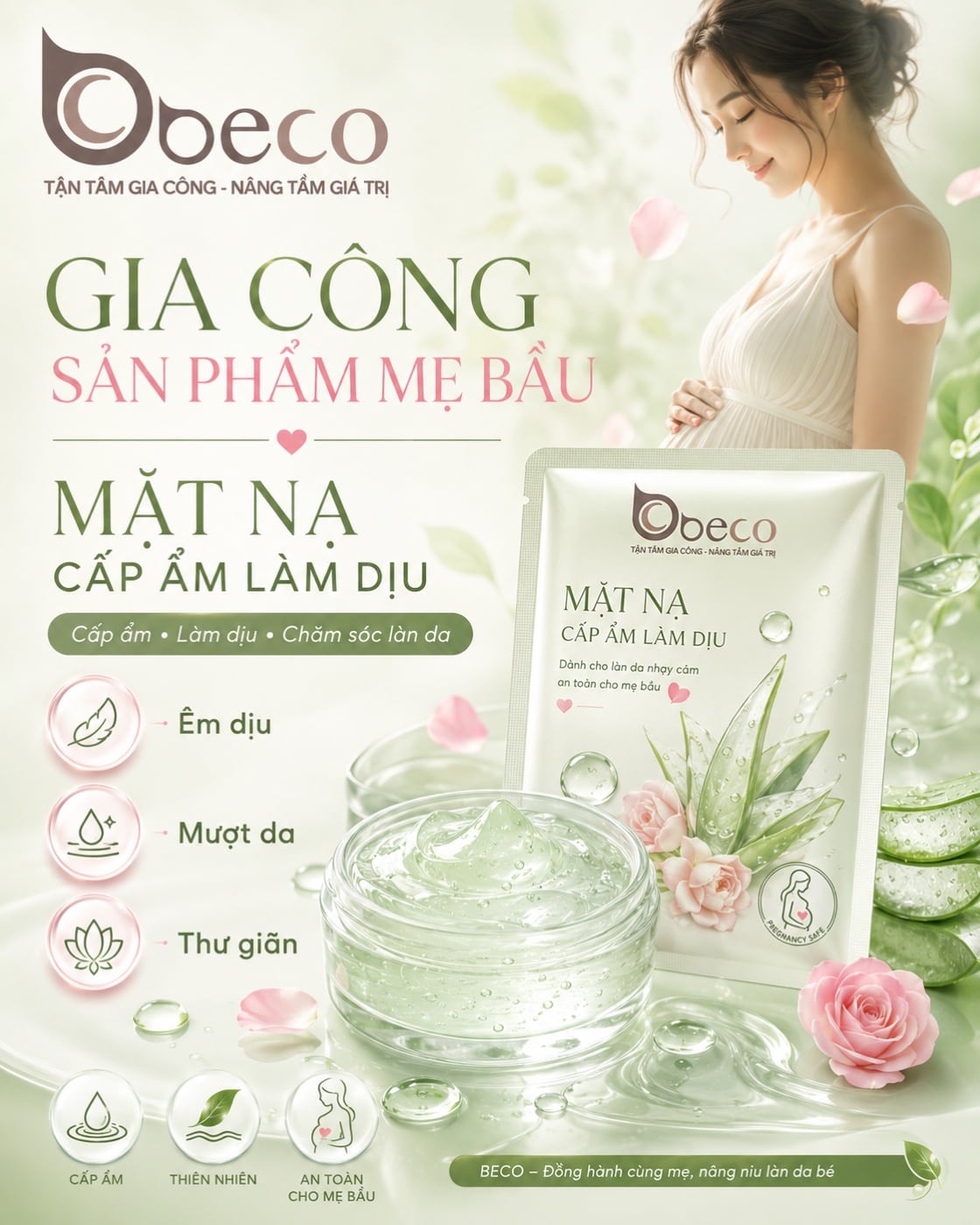 Mặt nạ cấp ẩm làm dịu cho mẹ bầu do BECO gia công