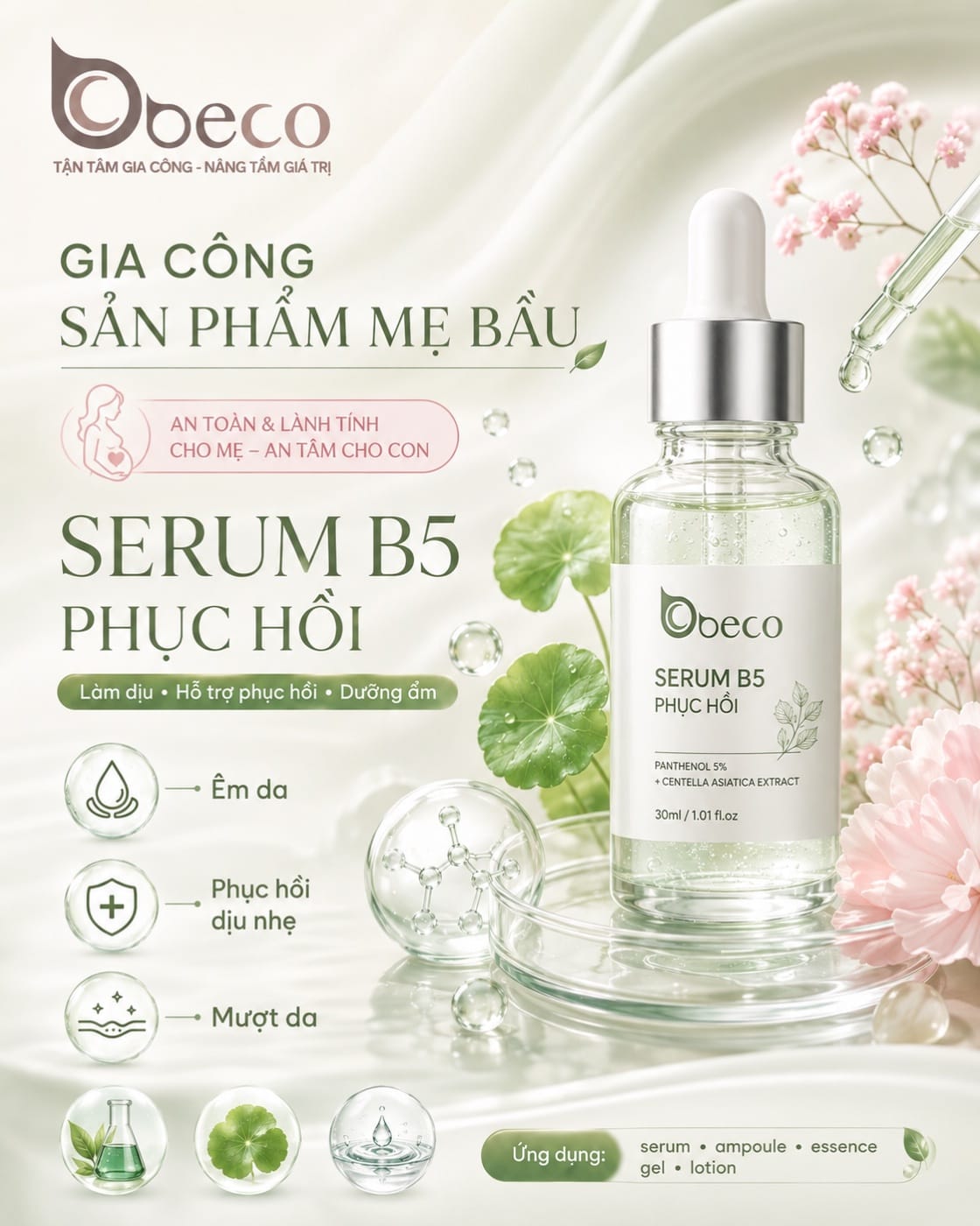 Serum B5 phục hồi cho mẹ bầu do BECO gia công, chai nhỏ giọt 30ml