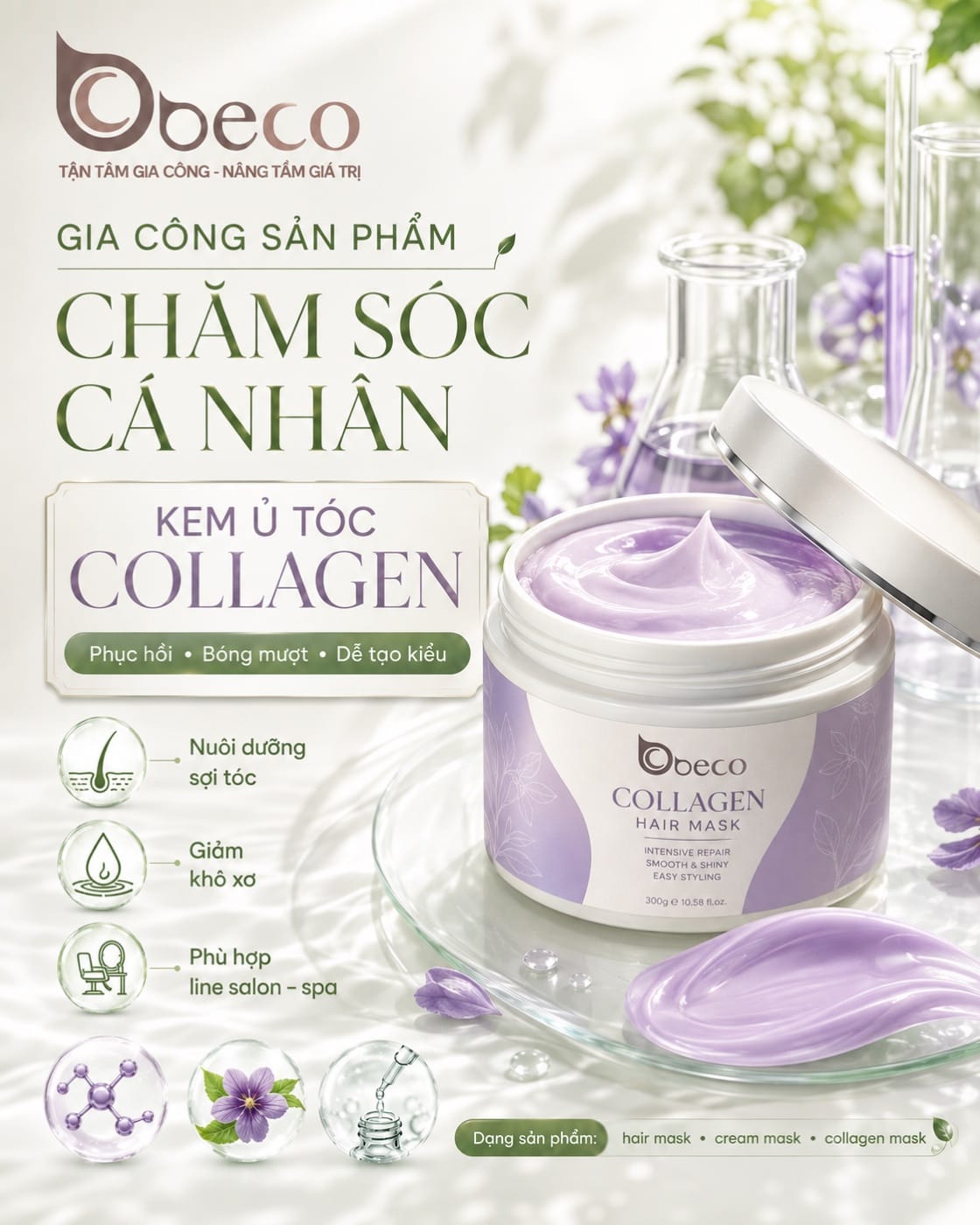 Kem ủ tóc collagen do BECO gia công, hũ ủ tóc