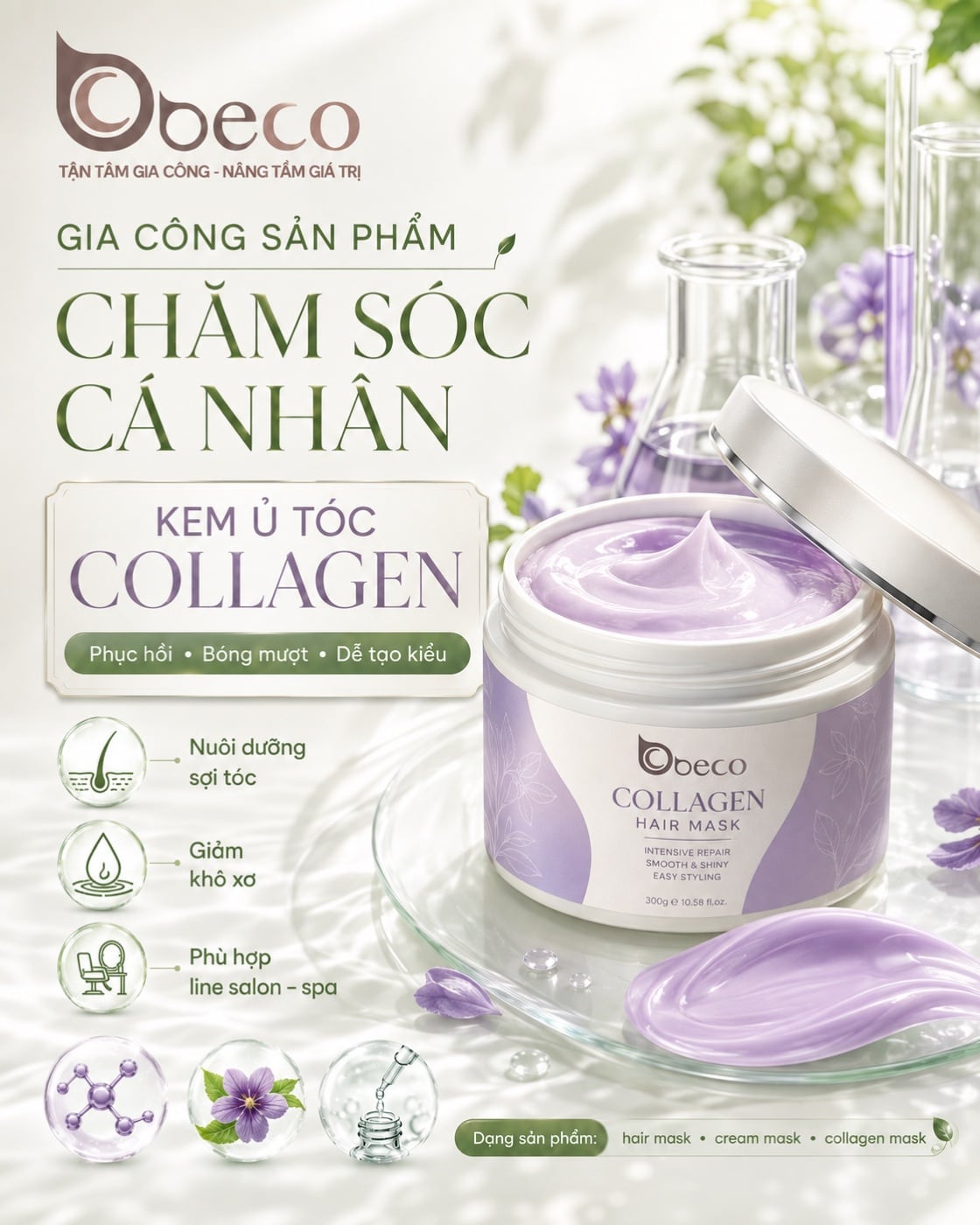 Kem ủ tóc collagen do BECO gia công, hũ ủ tóc
