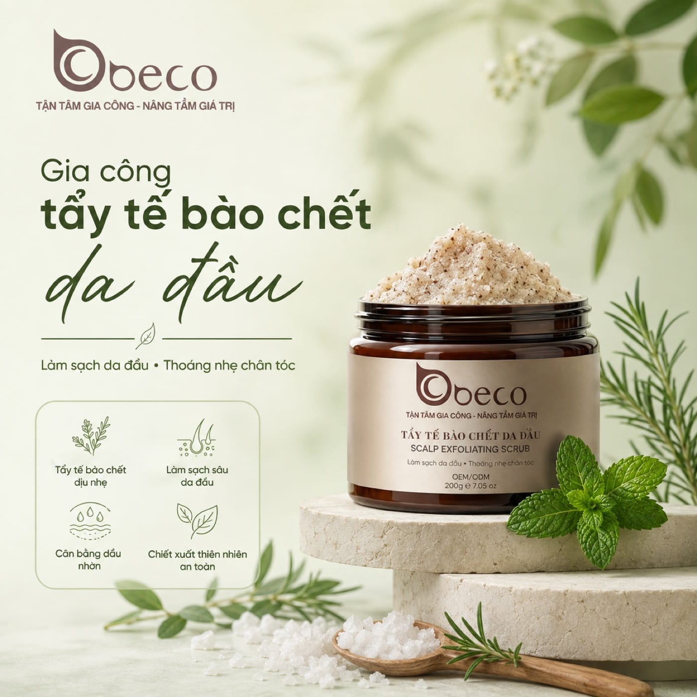 Tẩy tế bào chết da đầu do BECO gia công, hũ 200g