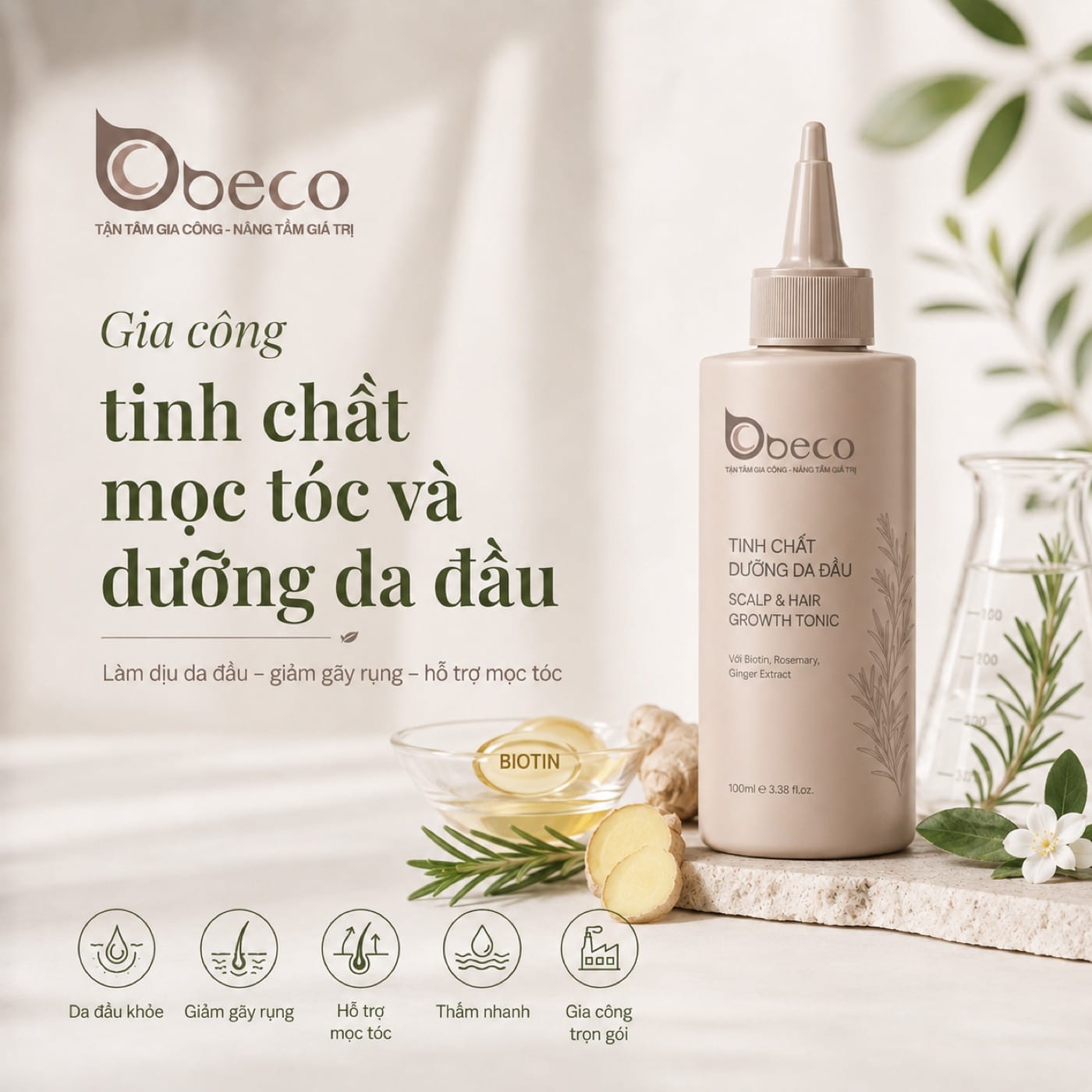 Tinh chất dưỡng da đầu do BECO gia công, chai vòi nhọn 60ml