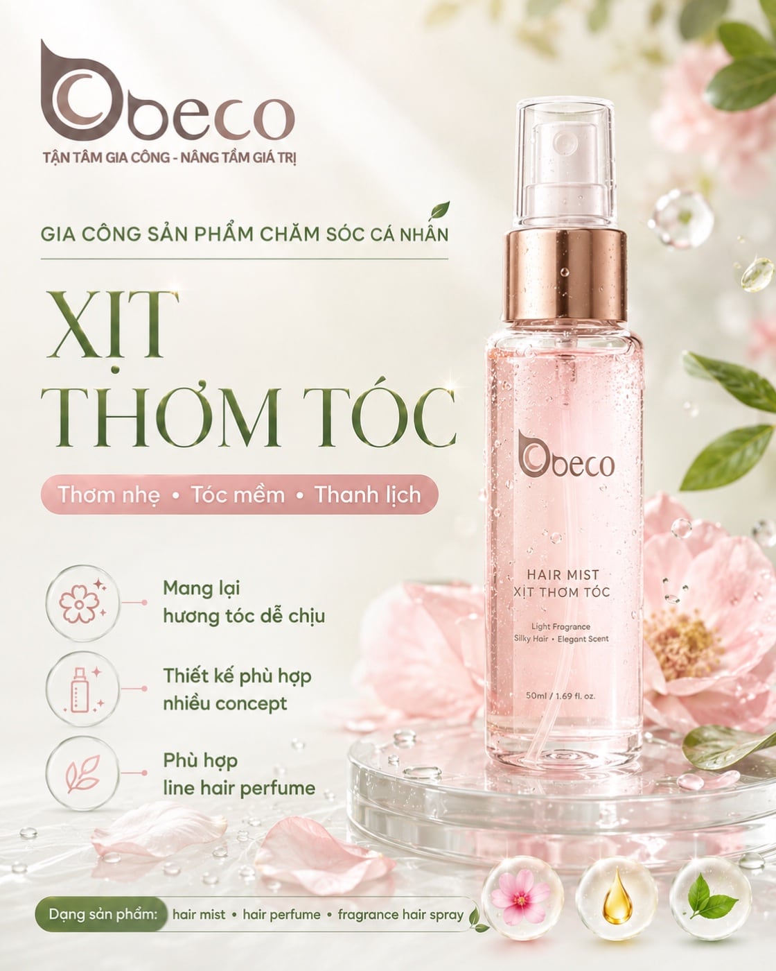 Xịt thơm tóc Hair Mist do BECO gia công, chai xịt 50ml