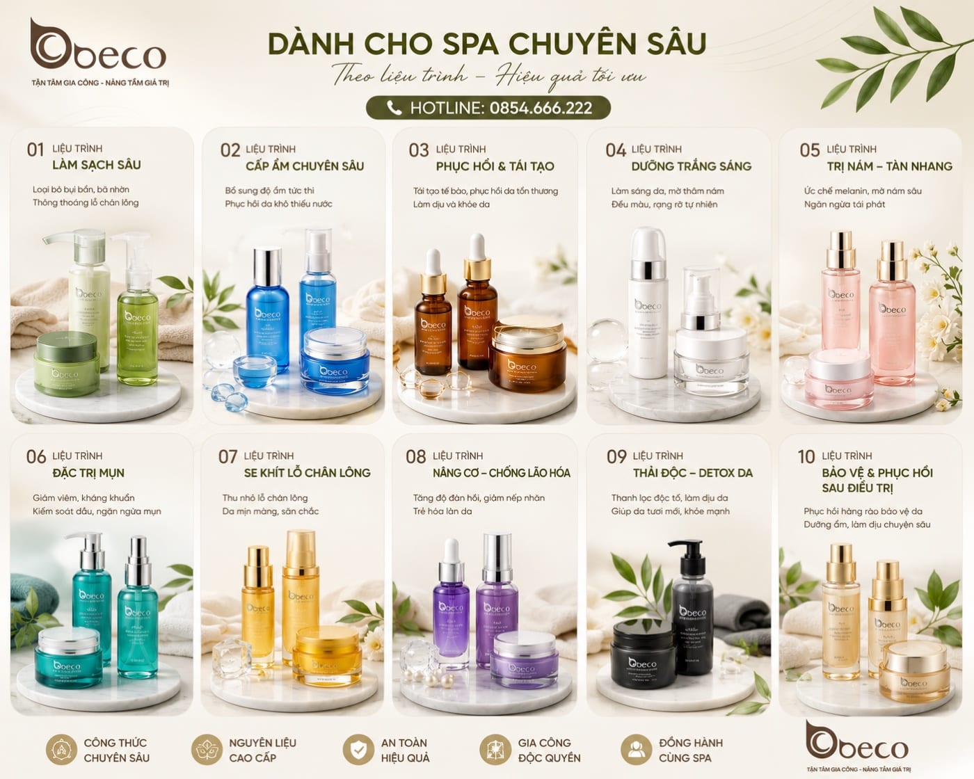 Bộ năm bước liệu trình chăm sóc da tại spa do BECO gia công