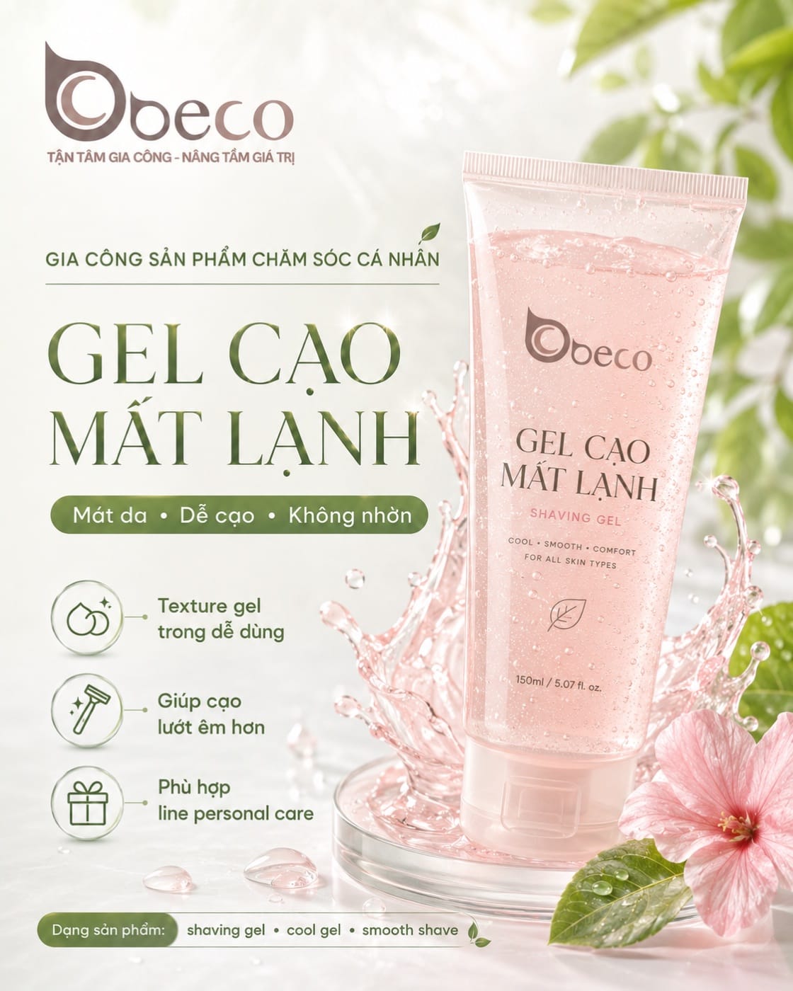 Gel cạo râu mát lạnh Shaving Gel do BECO gia công, tuýp 150ml