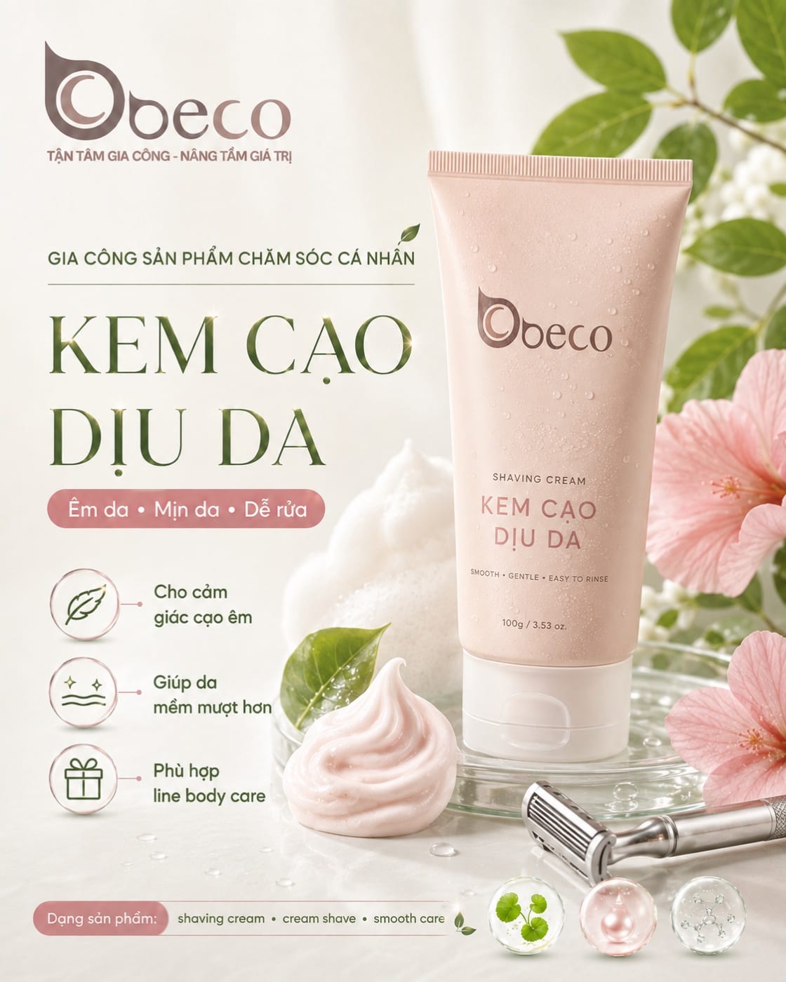 Kem cạo râu dịu da Shaving Cream do BECO gia công, tuýp 100ml