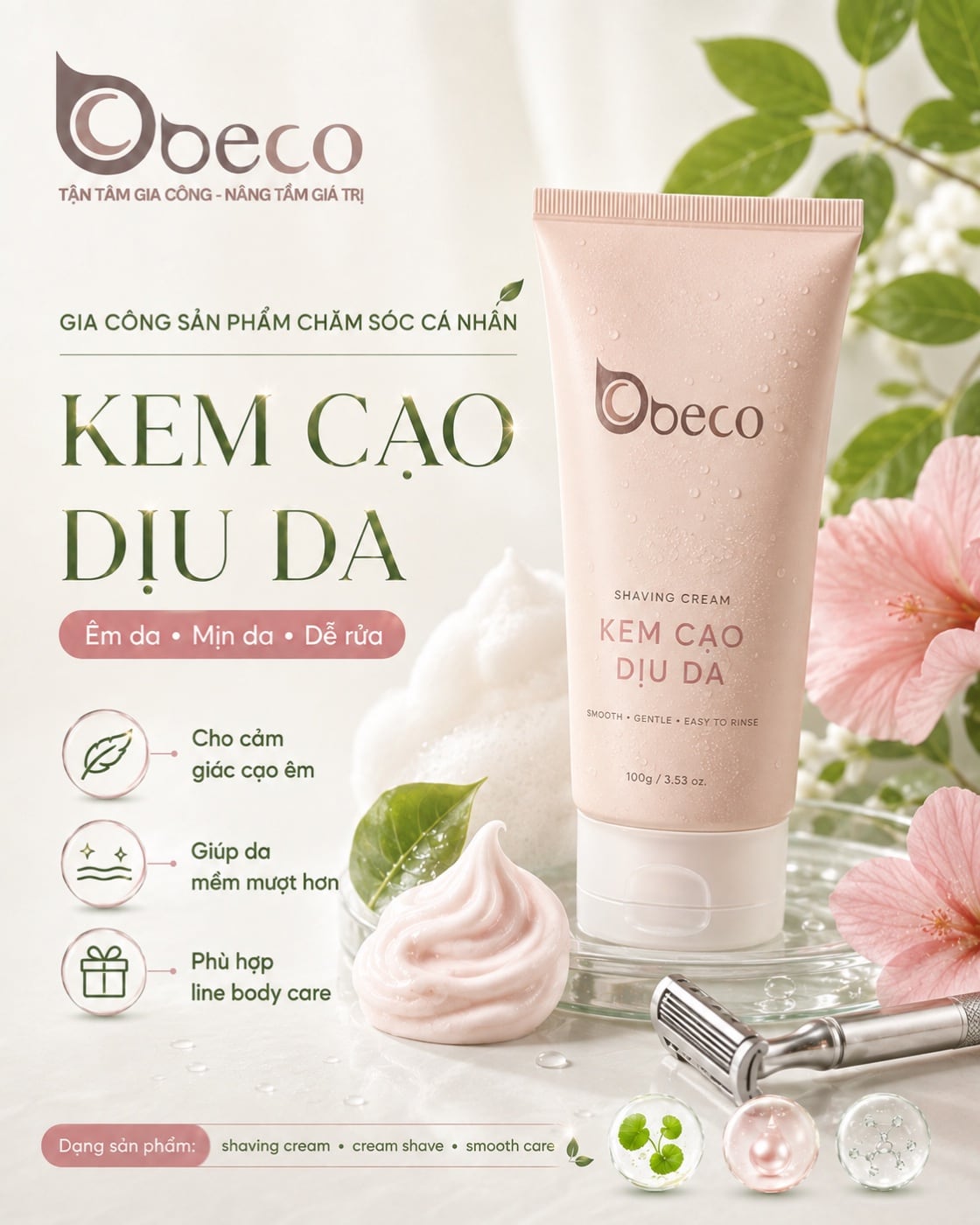Kem cạo râu dịu da Shaving Cream do BECO gia công, tuýp 100ml
