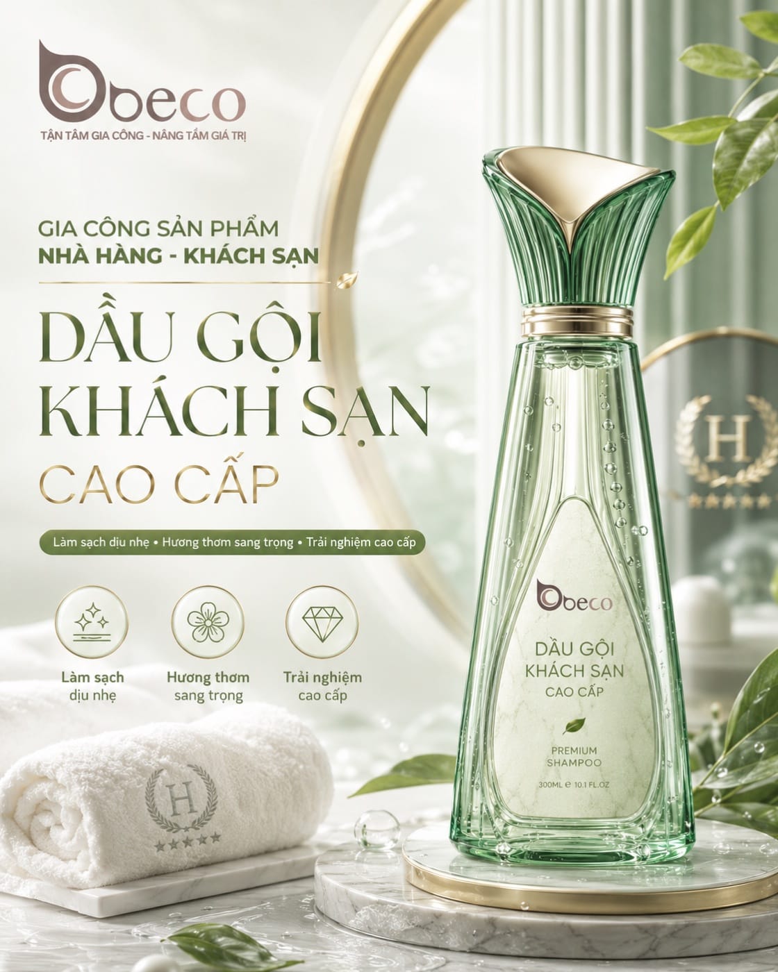 Dầu gội khách sạn cao cấp do BECO gia công, chai mini buồng phòng