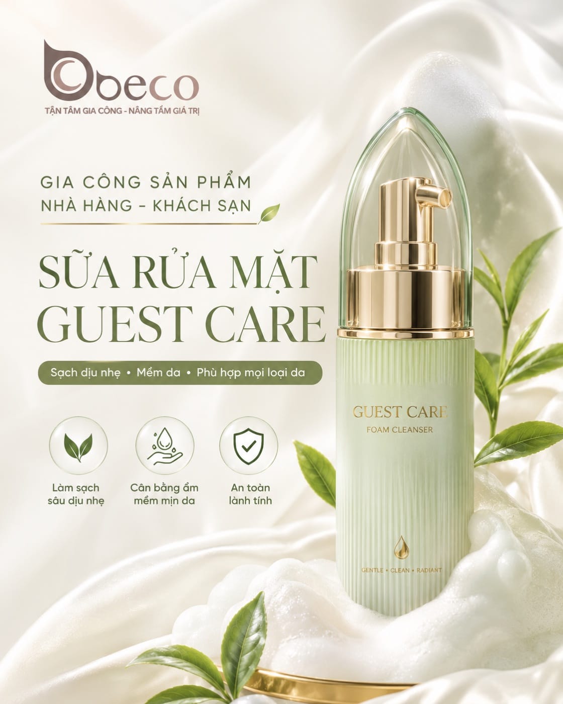 Sữa rửa mặt Guest Care do BECO gia công, quy cách buồng phòng