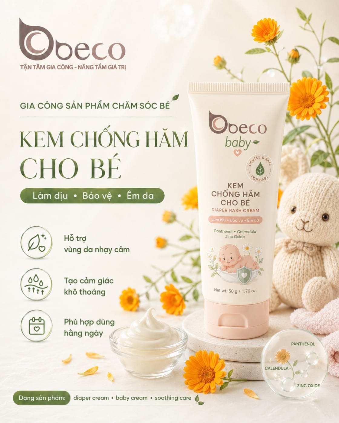 Kem chống hăm cho bé Diaper Rash Cream do BECO gia công, tuýp 75g