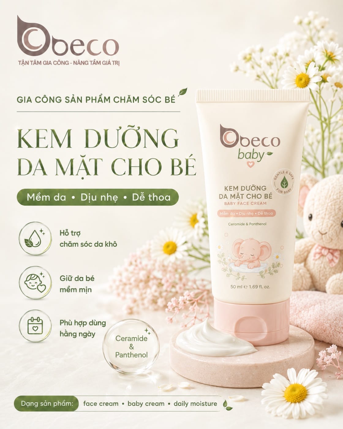 Kem dưỡng da mặt cho bé Baby Face Cream do BECO gia công, tuýp 50g