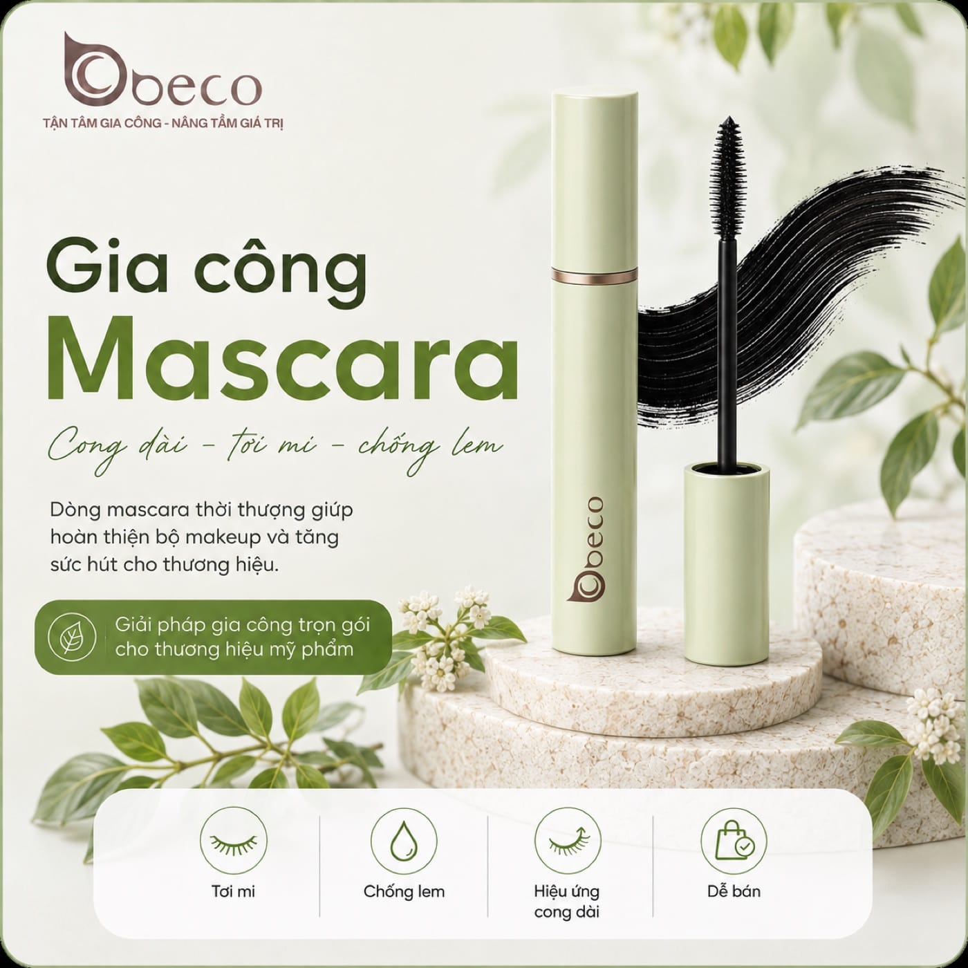 Mascara do BECO gia công, tuýp chuốt mi tông xanh pastel