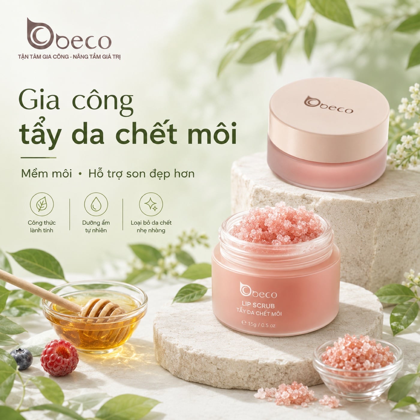 Tẩy da chết môi bản hũ nắp gương của BECO