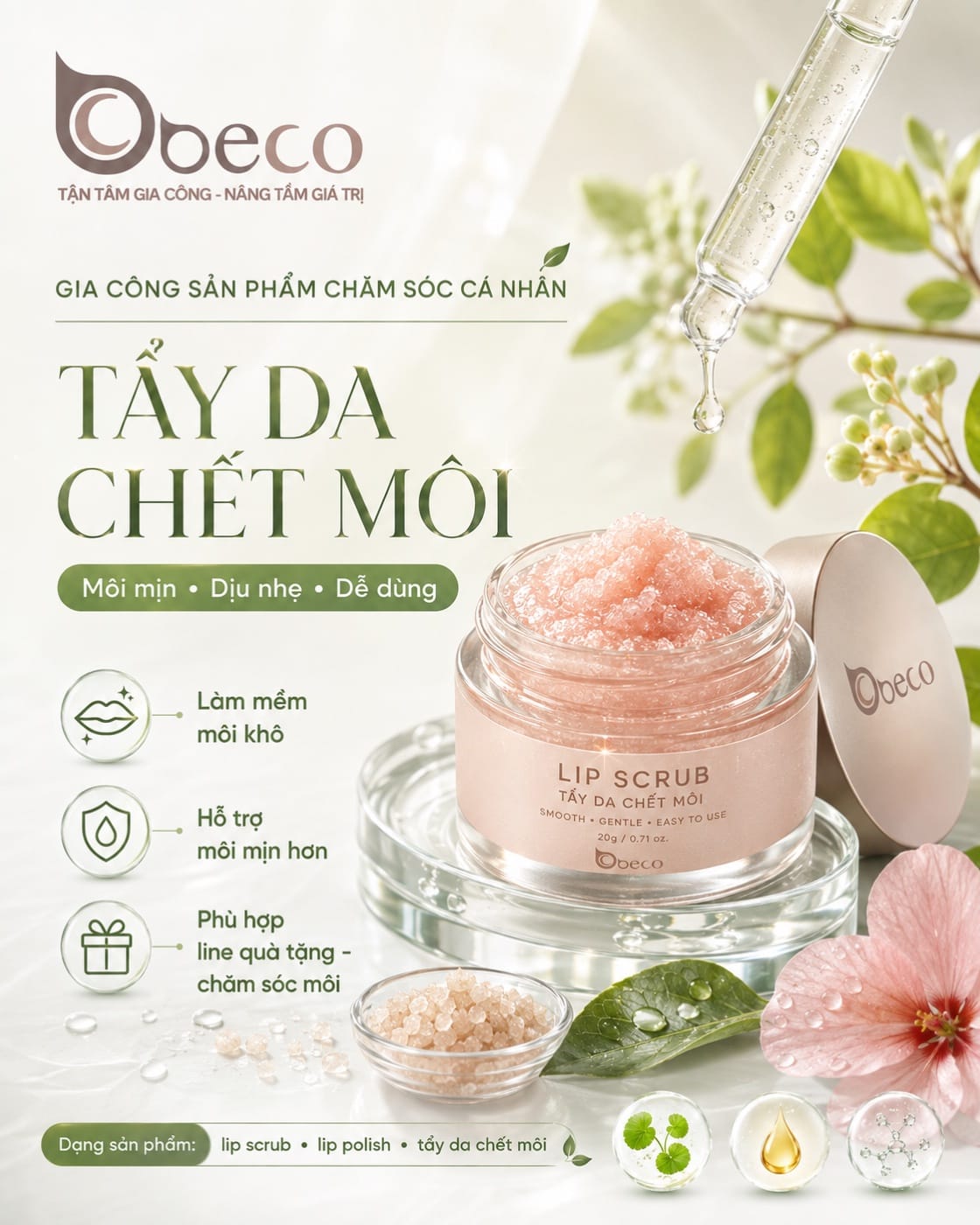 Tẩy da chết môi do BECO gia công, hũ nhỏ