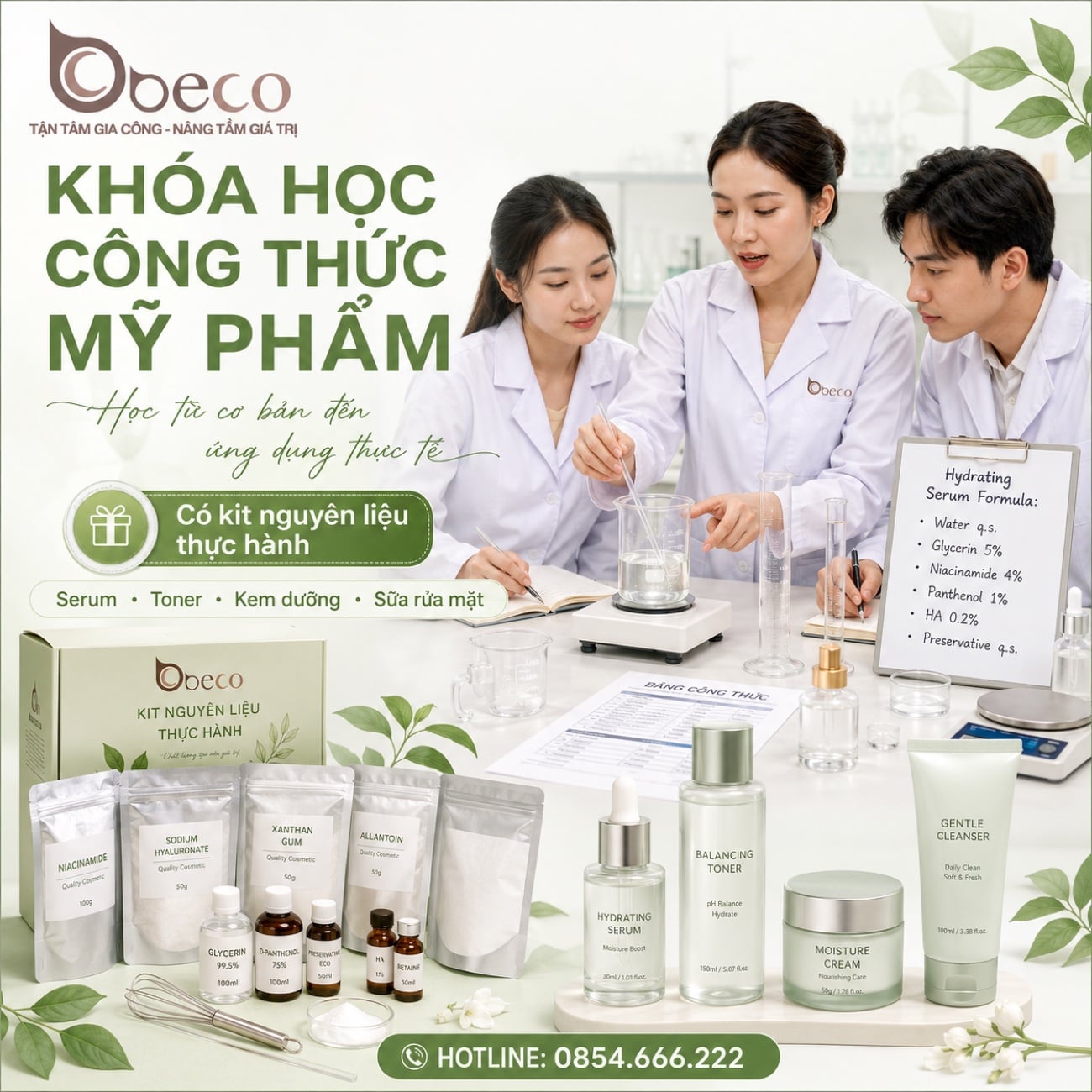 Tổng quan khoá học công thức mỹ phẩm tại phòng lab BECO