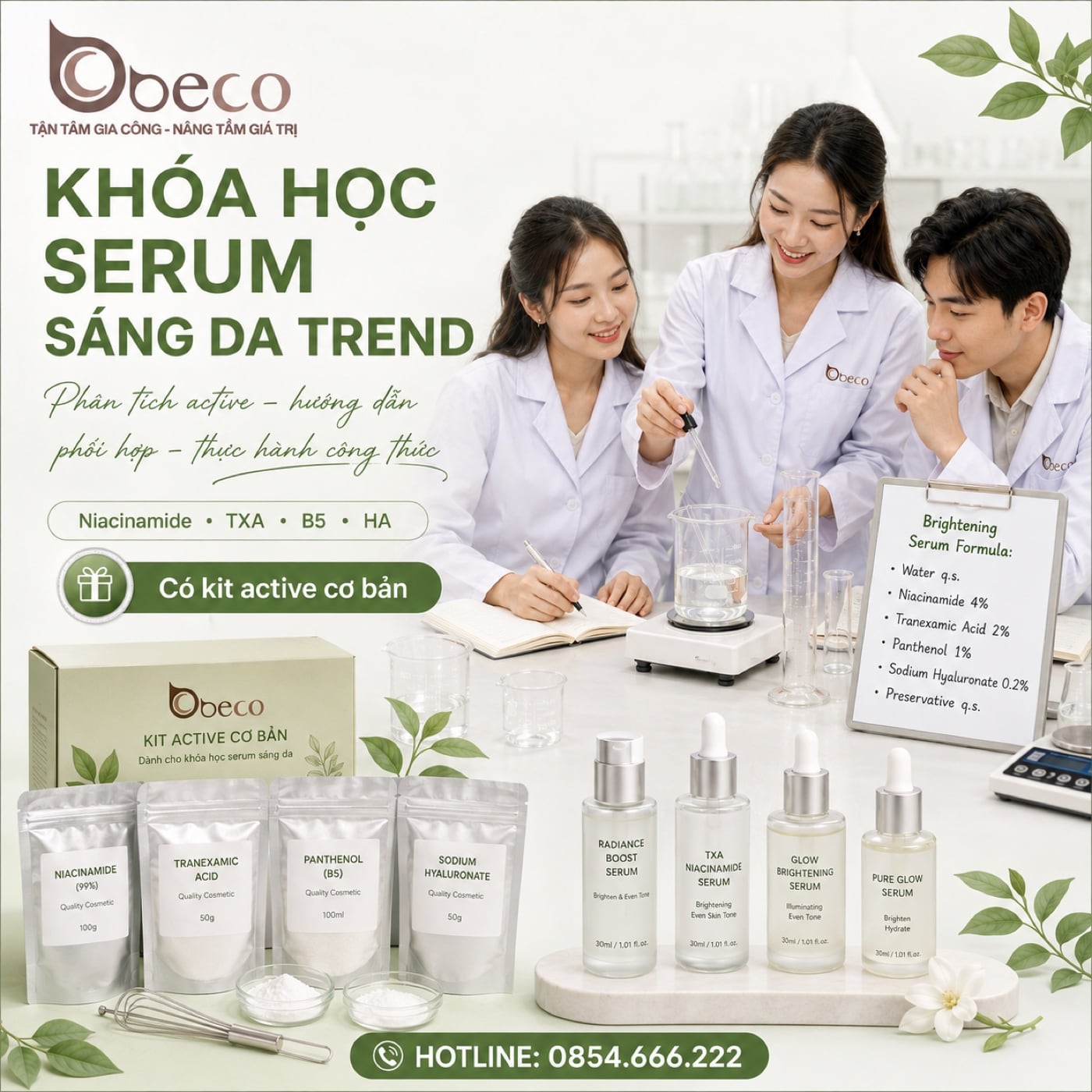 Buổi thực hành khoá học serum dưỡng sáng da tại phòng lab BECO