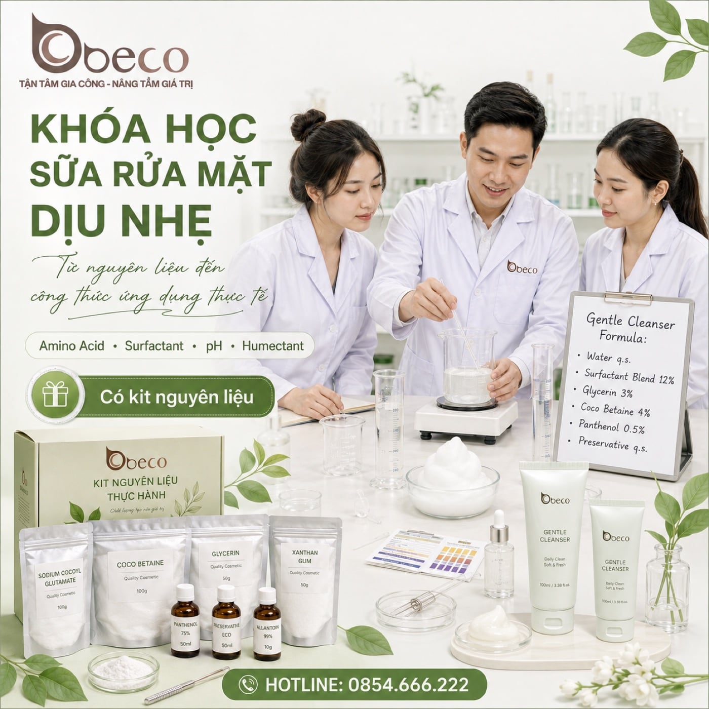 Buổi thực hành khoá học sữa rửa mặt dịu nhẹ tại phòng lab BECO