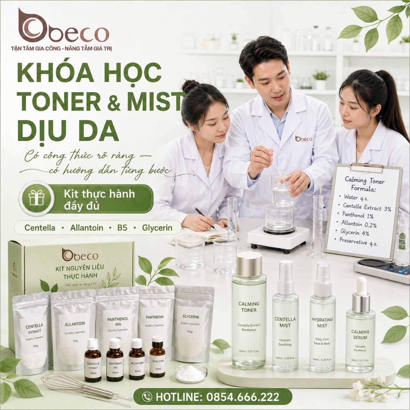 Buổi thực hành khoá học toner và mist dịu da tại phòng lab BECO