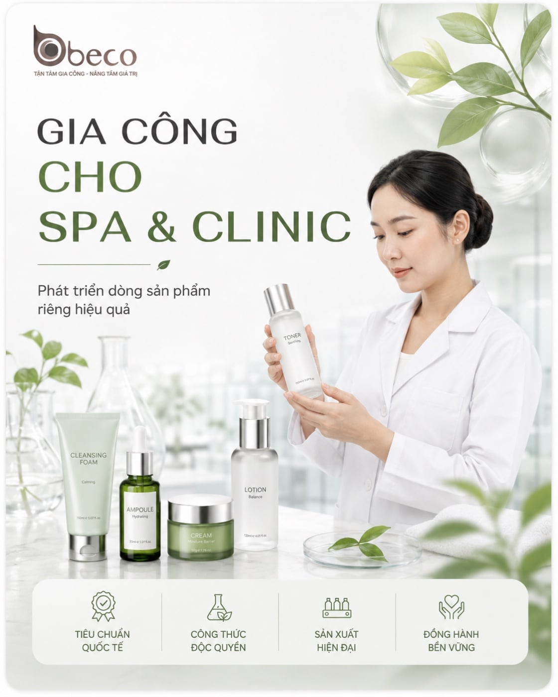 Bộ sản phẩm chăm sóc da mang thương hiệu riêng, dành cho spa và clinic