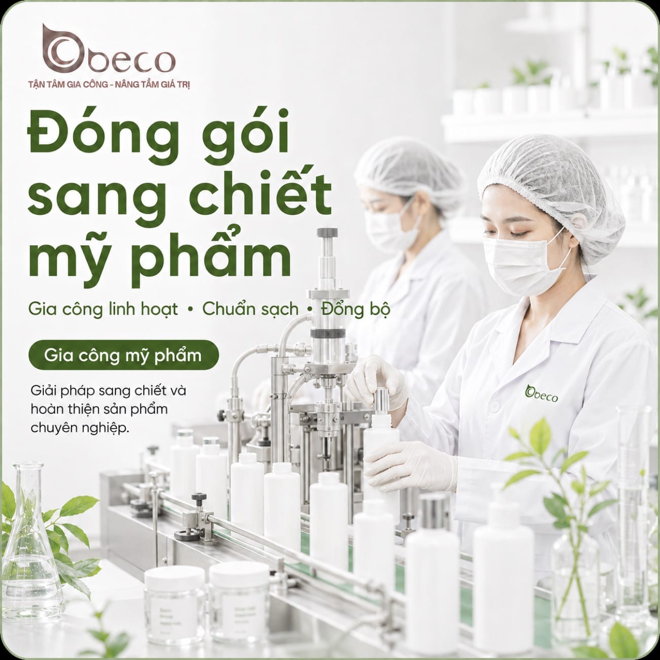 Nhân sự BECO sang chiết và hoàn thiện sản phẩm trên dây chuyền trong phòng sạch