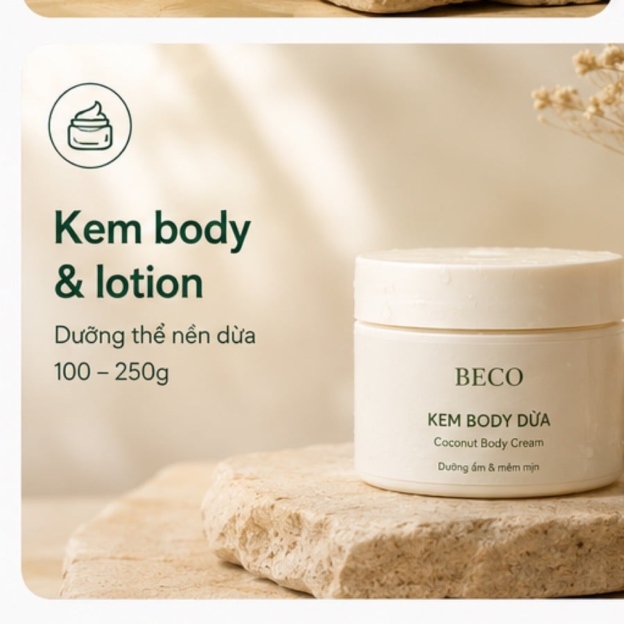 Kem body nền dừa do BECO gia công, ảnh minh hoạ nhóm chăm sóc cơ thể
