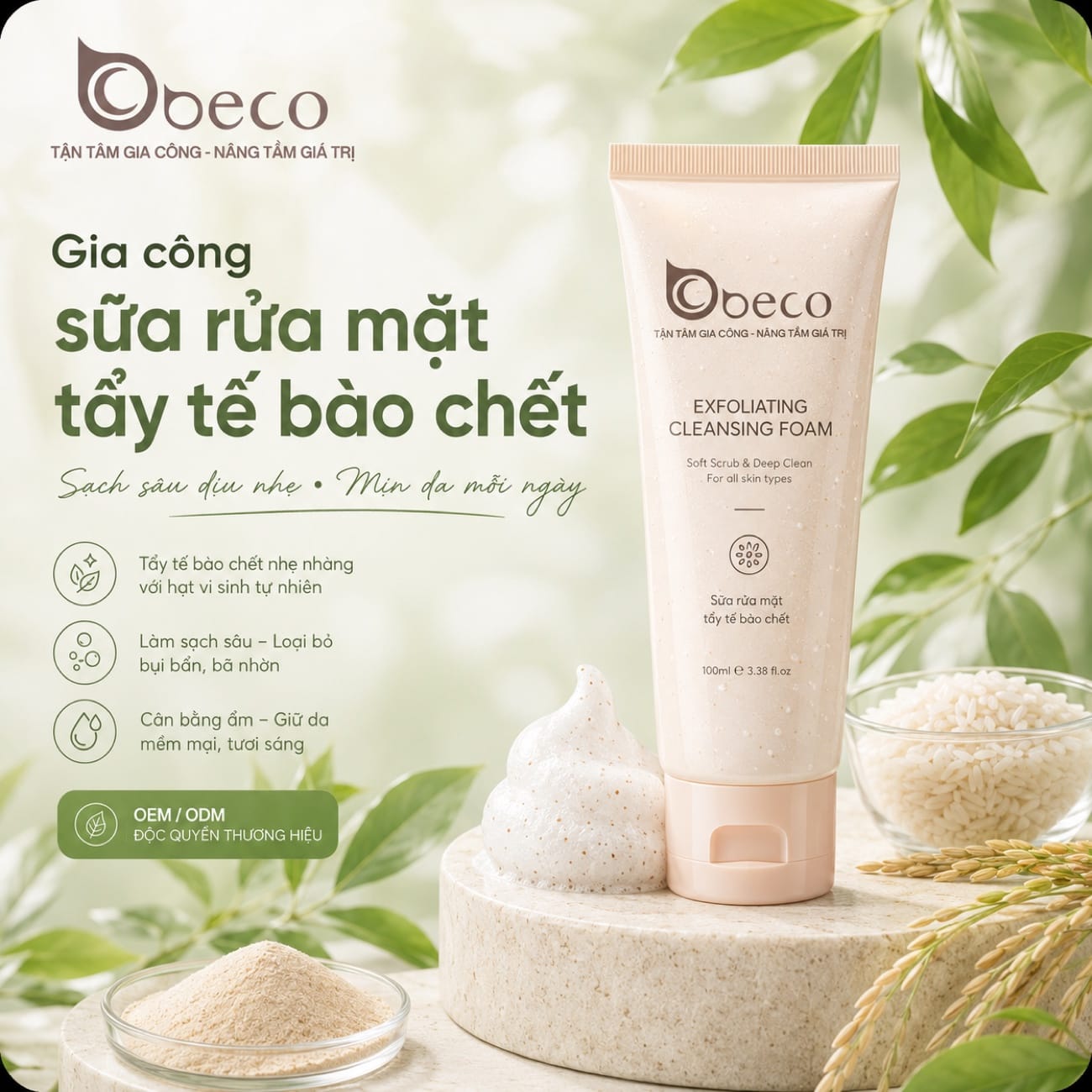 Sữa rửa mặt tẩy tế bào chết do BECO gia công