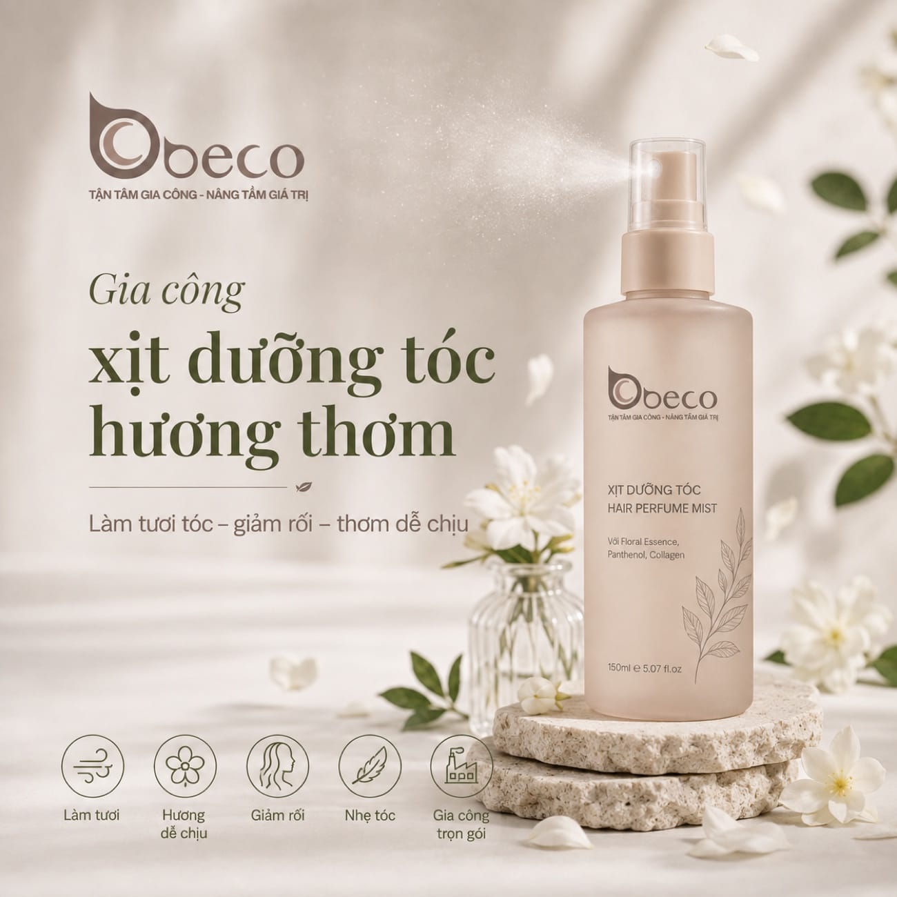 Xịt dưỡng tóc hương thơm do BECO gia công
